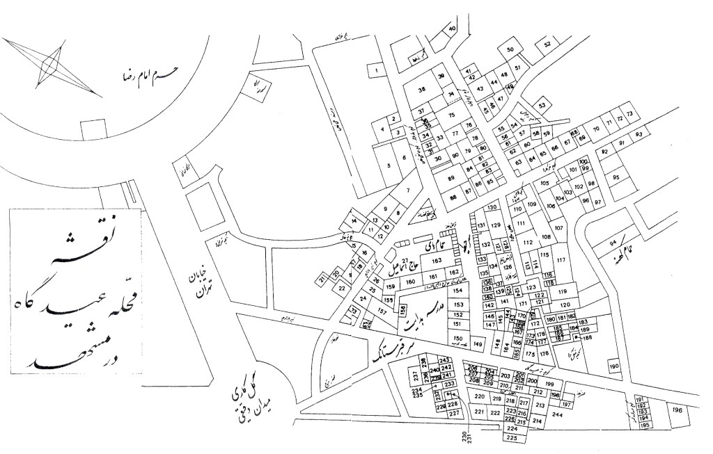 Hand-drawn cadastral plan of Eidgah, the Jewish quarter of Mashad, early twentieth century